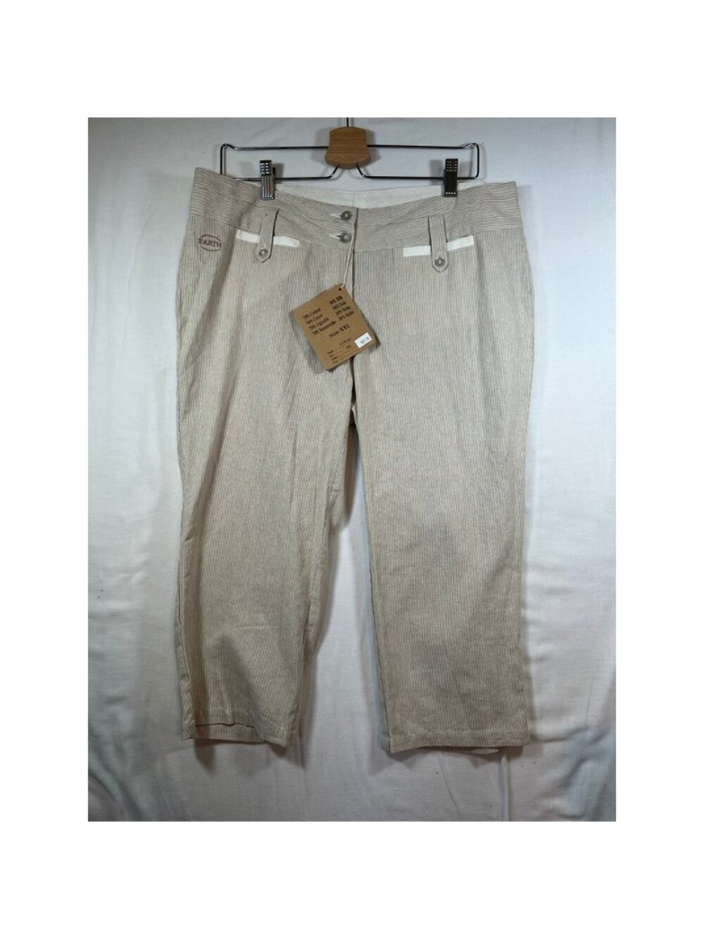 The Earth Collection Cotton Silk Pinstripe Cropped Pants Beige XXL NWT LNW282